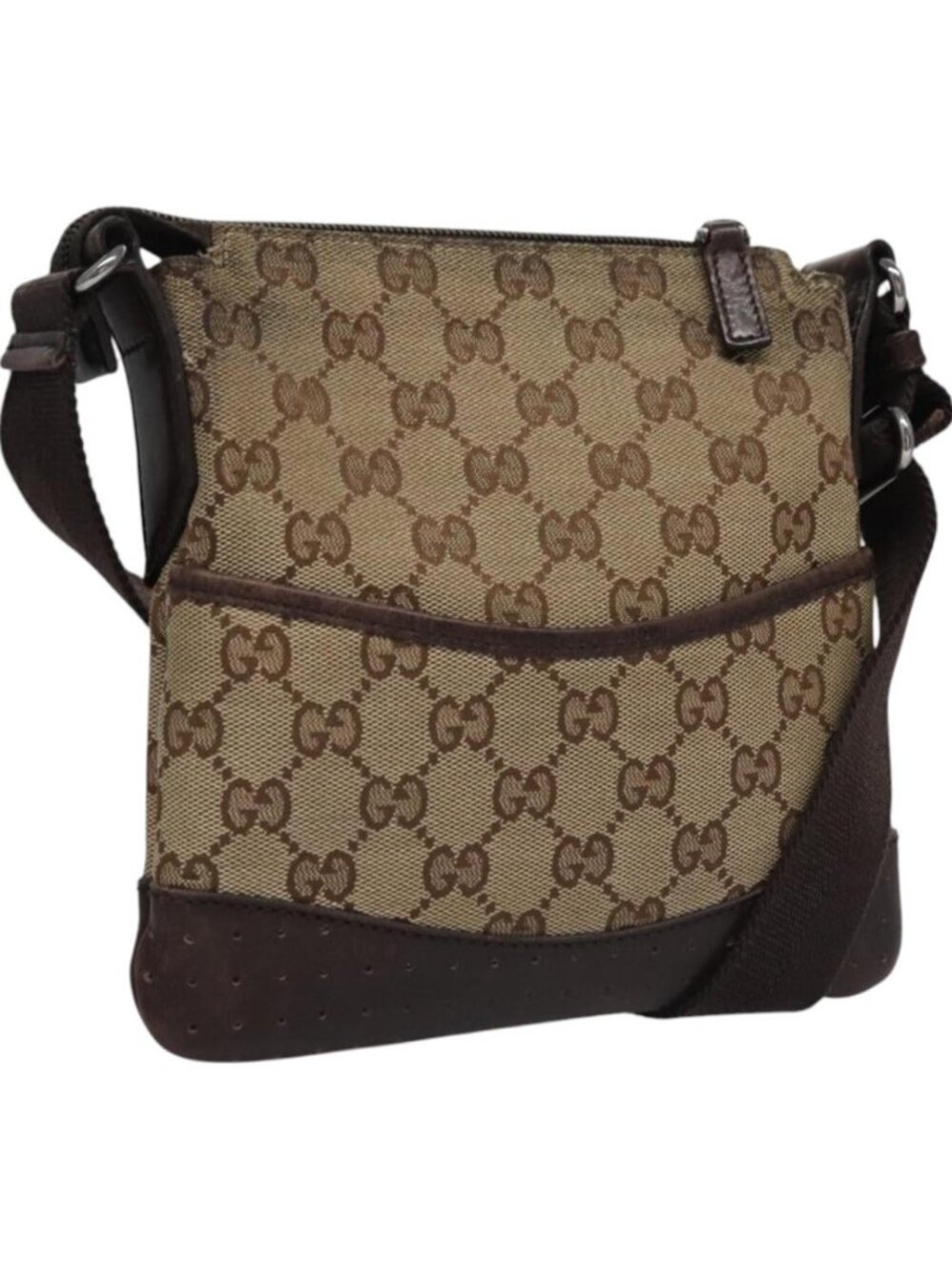 GUCCI GG Canvas Shoulder Bag Beige Brown gold 147671
